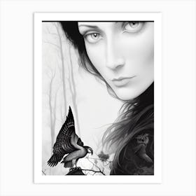 Black and White fairy tail portrait woman Art Print