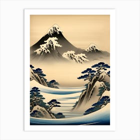 Traditional Japanese Mountain Landscape Art Print