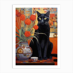 Black Cat With Tulips 3 Art Print