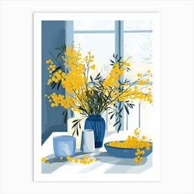 Mimosa Flowers On A Table   Contemporary Illustration 6 Art Print