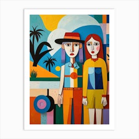 Two People In Front Of A Palm Tree Art Print