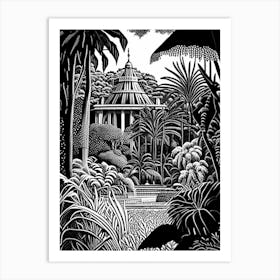 Jardim Botânico De Curitiba, 1, Brazil Linocut Black And White Vintage Art Print