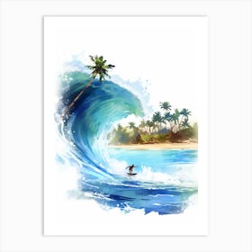 Surfing In A Wave On Anse Source D Argent, Seychelles 1 Art Print