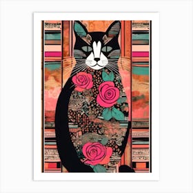 Cat With Roses Art Print