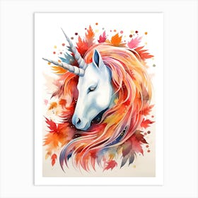 Unicorn Watercolour In Autumn Colours 0 Art Print