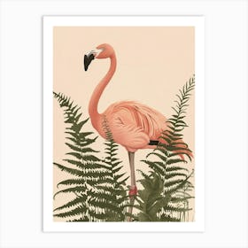 Jamess Flamingo And Ferns Minimalist Illustration 1 Art Print