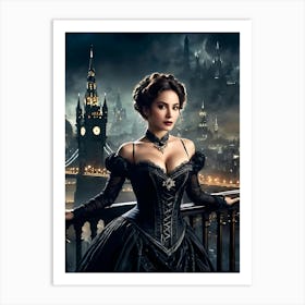 Digital Painting of Gorgeous Victorian Woman with Classic London City Scenery #5 Art Print