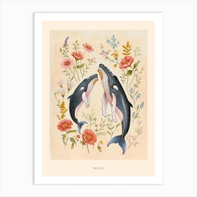 Folksy Floral Animal Drawing Whale 3 Poster Art Print