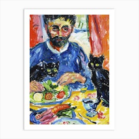Portrait Of A Man With Cats Eating A Salad  3 Art Print