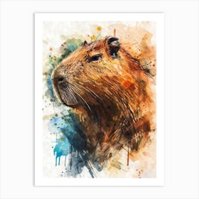 Aesthetic Cute Capybara Watercolor Style 1 Art Print