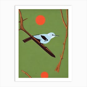 Mockingbird Midcentury Illustration Bird Art Print
