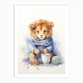 Knitting Watercolour Lion Art Painting 2 Art Print