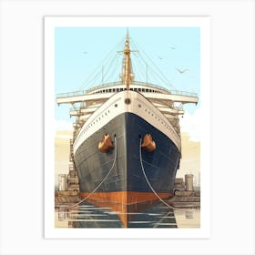 Titanic Ship Charcoal Modern Illustration 1 Art Print