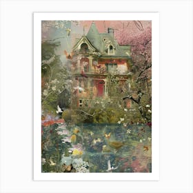 Fairy Village Collage Pond Monet Scrapbook 6 Art Print