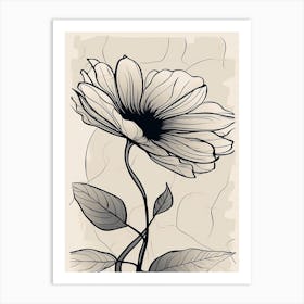 Line Art Sunflower Flowers Illustration Neutral 16 Art Print