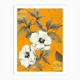 White Flowers On Orange Background Art Print