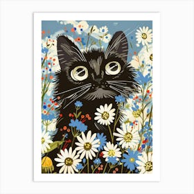 Black Cat In Daisies Art Print