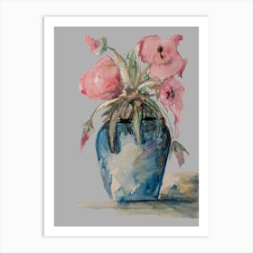 Pink flowers in vase watercolour illustration painting Art Print