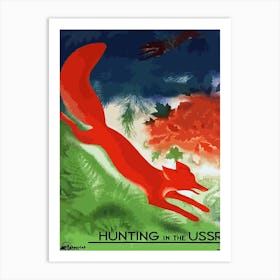 Dog Is Chasing Red Fox, Hunting In USSR Art Print