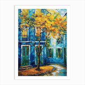 Blue House With Tree 1 Art Print