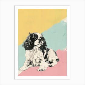 Cavalier King Charles Dog Pastel Line Watercolour Illustration 1 Art Print