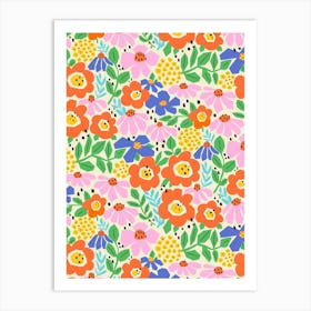 Abstract Paper Cut Flower Garden - Bright Rainbow Art Print