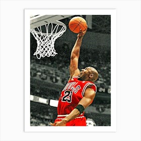 Michael Jordan Of The Chicago Bulls Goes Up For A Dunk 05 June Beating Adam Keefe Of The Utah Jazz Art Print