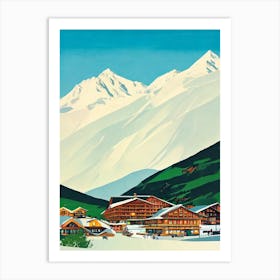 Obertauern 3, Austria Midcentury Vintage Skiing Poster Art Print