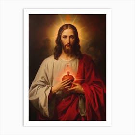 Sacred Heart Of Jesus, Oil On Canvas Portuguese School, 19th Century 008 Art Print