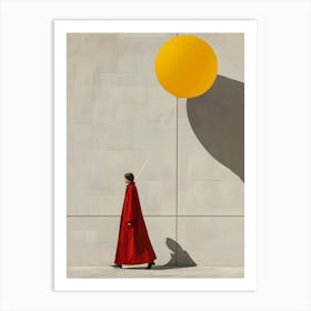 Person In Red Coat With Yellow Balloon Art Print