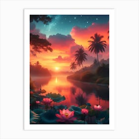 Beautiful Lotus Lake Landscape 1 Art Print