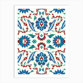 Turkish Rug - Iznik Turkish pattern, floral decor Art Print