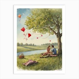 Picnic With Kites Art Print