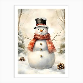 Snowman In The Woods Art Print