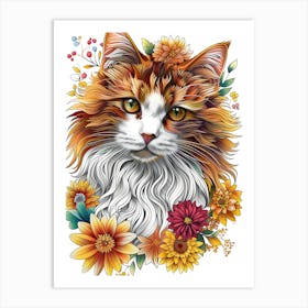 Cat With Flowers 7 Art Print