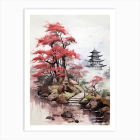 Ise Grand Shrine In Mie, Japanese Brush Painting, Ukiyo E, Minimal 4 Art Print