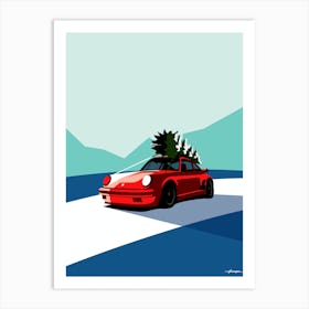 Porsche 911 - Christmas Tree - Retro Vintage Red Art Print