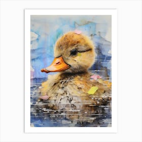 Duckling Mixed Media Paint Collage 1 Art Print