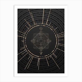 Geometric Glyph Symbol in Gold with Radial Array Lines on Dark Gray n.0221 Art Print