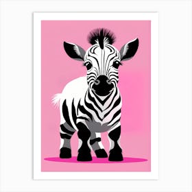 Playful filly On Solid pink Background, modern animal art, baby zebra Art Print