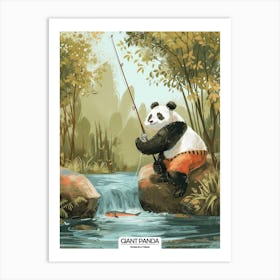 Giant Panda Fishing In A Stream Poster 2 Art Print