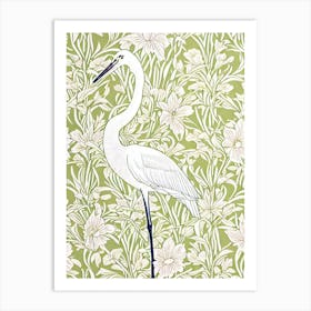 Egret William Morris Style Bird Art Print