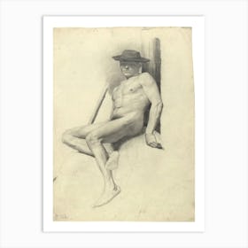 Seated Male Nude With Hat, Gustav Klimt Art Print
