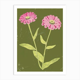 Pink & Green Zinnia 1 Art Print