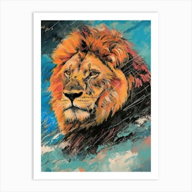 Masai Lion Facing A Storm Fauvist Painting 4 Art Print