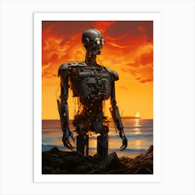 Robot On The Beach Art Print