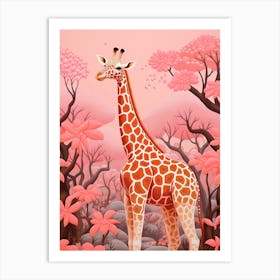 Giraffe In The Flowers Pink Tones 2 Art Print