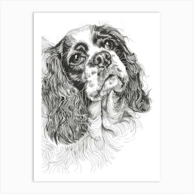 Cavalier King Charles Dog Line Sketch Dog Line Drawing Sketch 3 Art Print