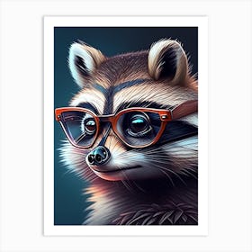 Raccoon Wearing Brown Glasses Art Print