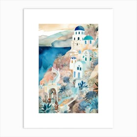 Santorini Watercolour Illustration Art Print